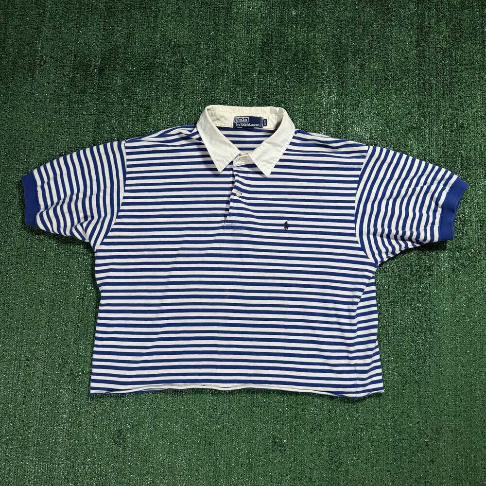 Womens Vintage Polo by Ralph Lauren Striped Mesh Polo Shirt Chop Cropped Mens XL